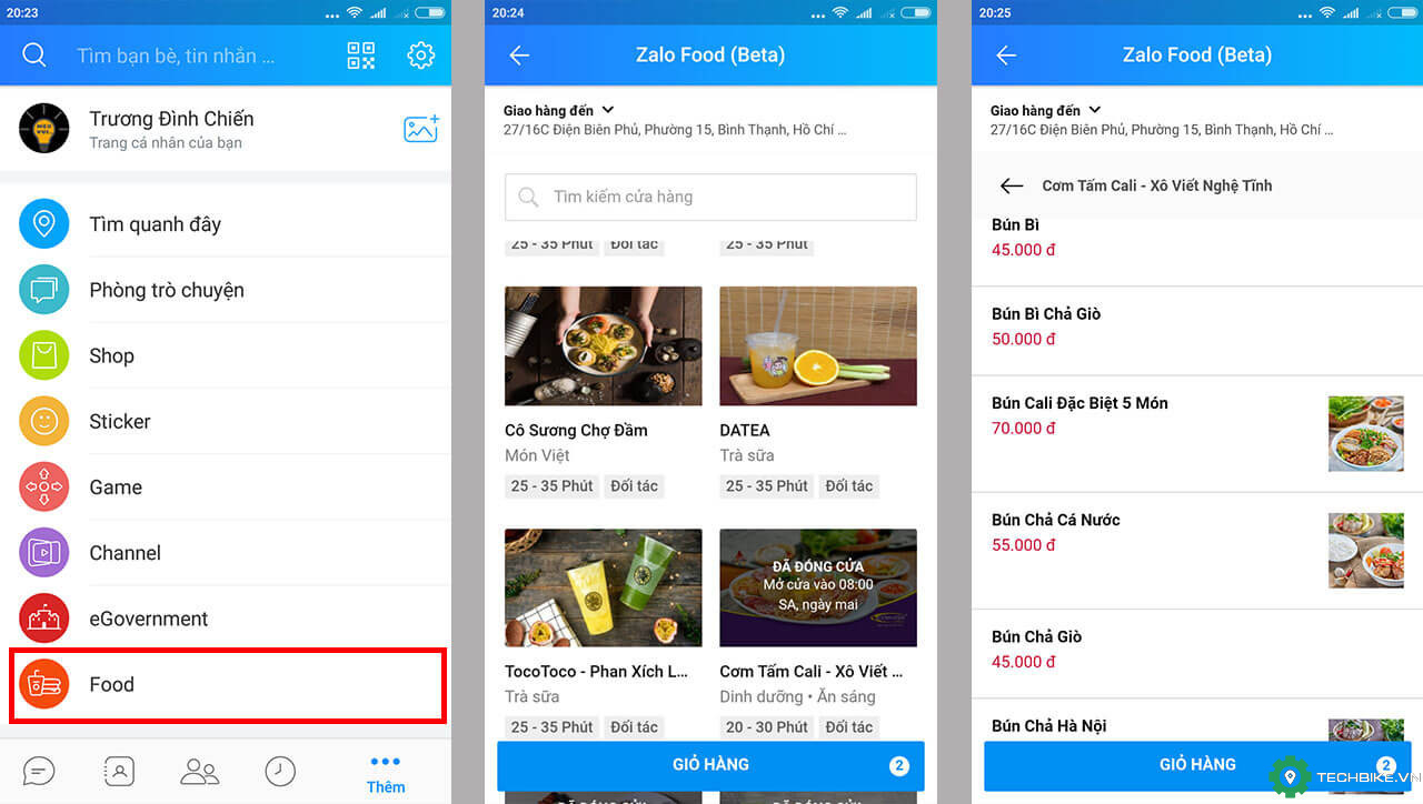 alt text: Dịch vụ ZaloFood trên ứng dụng Zalo