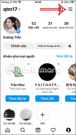 Biểu tượng 3 dấu gạch ngang trên Instagram