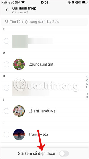 Chỉ hiển thị danh bạ Zalo