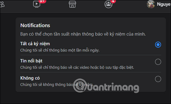 Chỉnh thông báo Kỷ niệm