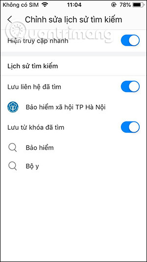 Chọn chế độ lưu hoặc không lưu lịch sử tìm kiếm