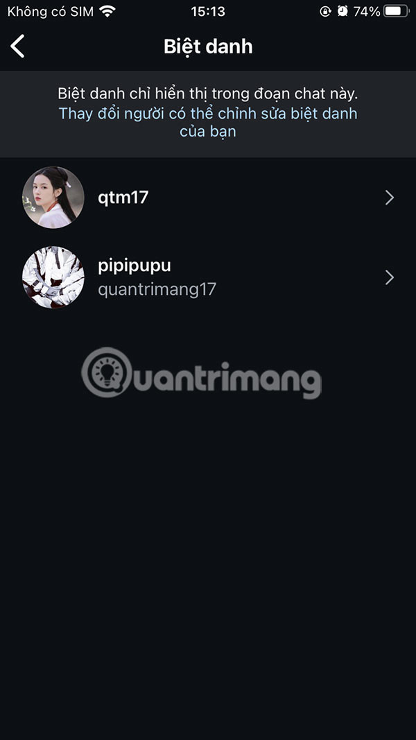 Giao diện chọn thành viên để đặt biệt danh trên Instagram