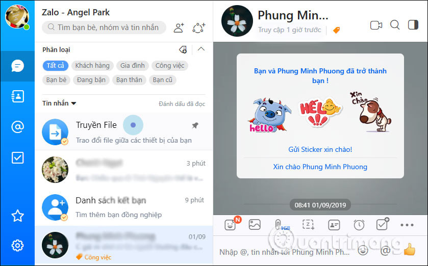 Giao diện Zalo Web