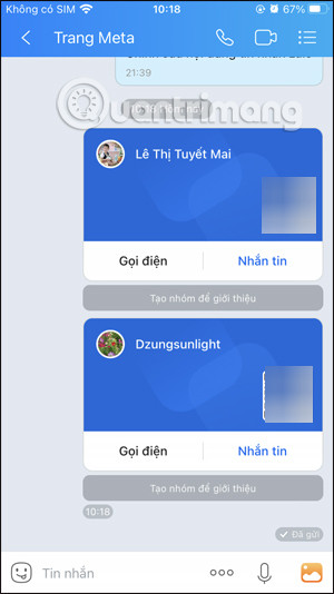 Gửi danh thiếp trên Zalo