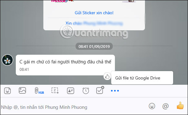 Gửi file hoặc gọi video trên Zalo Web
