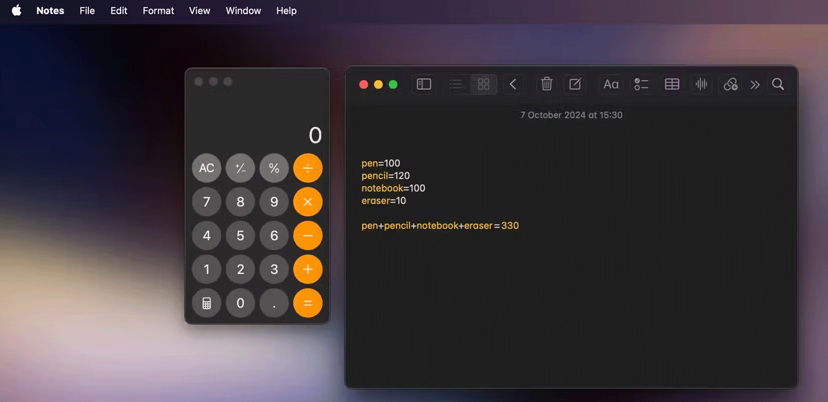 Math Notes giải các biểu thức toán học