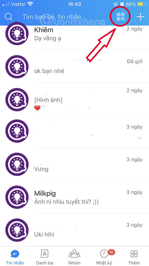 Mở trình quét mã QR trên Zalo