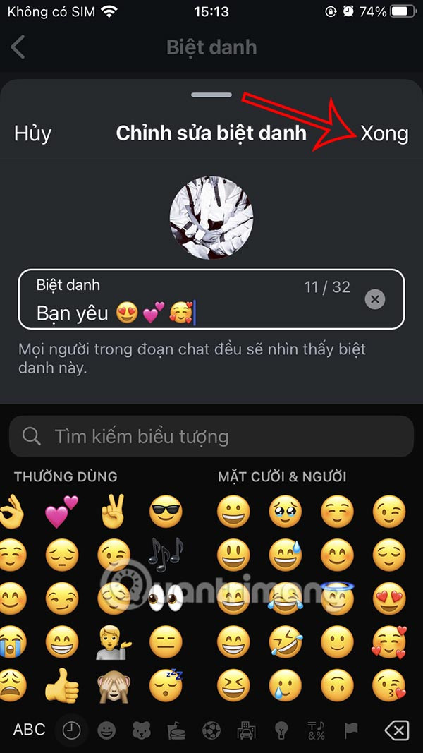 Nhấn xong để lưu biệt danh trên Instagram