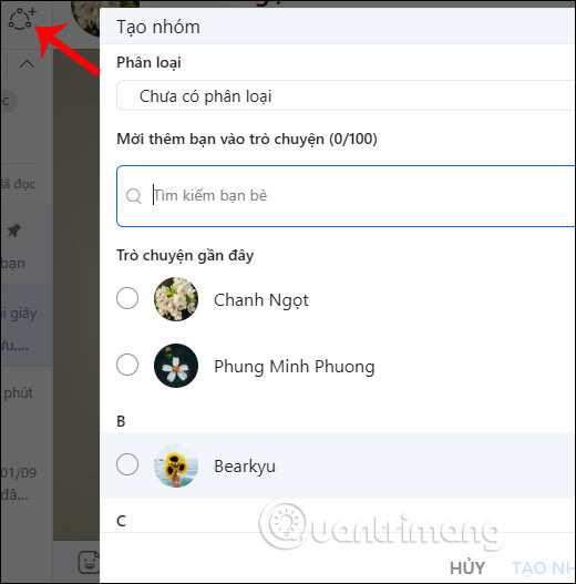 Tạo nhóm chat trên Zalo Web
