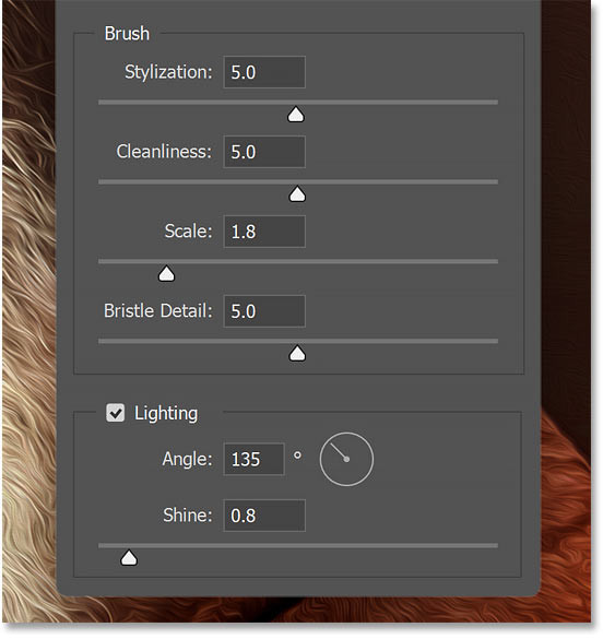 Thanh trượt brush và tùy chọn Lighting