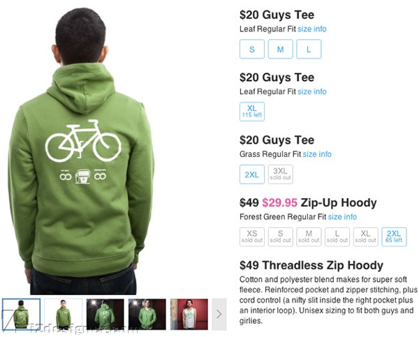 Thiết kế trực quan hiển thị trạng thái hàng hóa tại Threadless