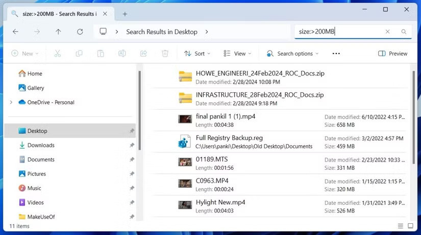 Tìm kiếm với bộ lọc trong File Explorer