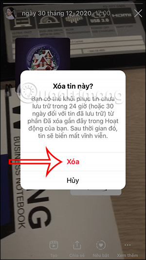 Xác nhận xóa Story trên Instagram